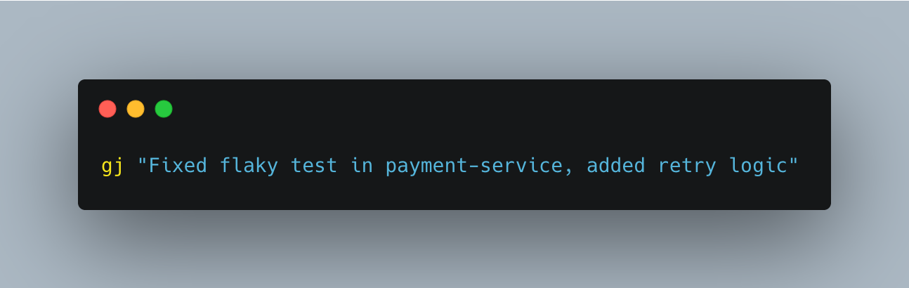 An example CLI prompt with gj